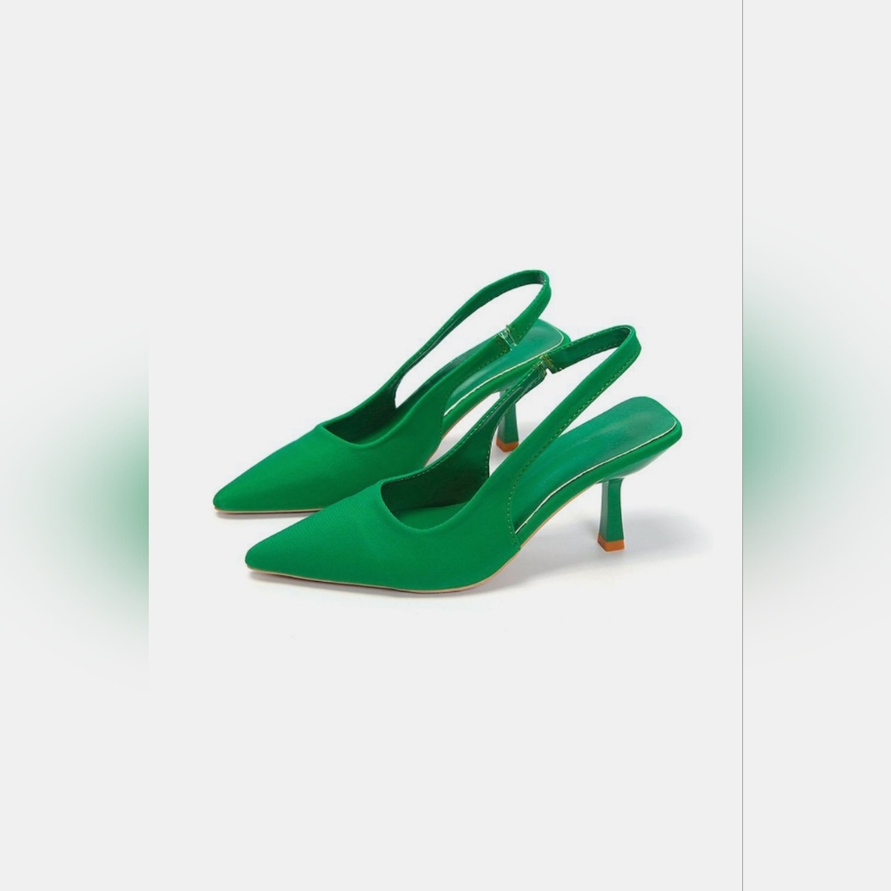 Emerald Green Suede PU Leather Slingback Heel Pumps.